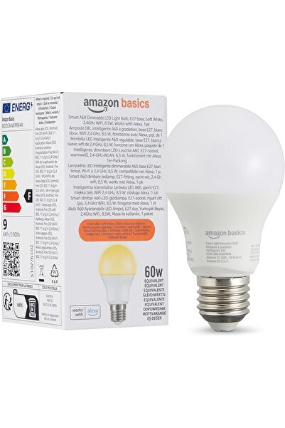 Amazon basics Bec inteligent LED reglabil Basic E27 alb moale 8 W (echivalent...