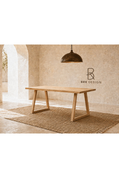 BRK Design Açılı Ahşap Ayaklı Doğal Çam Yemek Masası 80x140_A1-04
