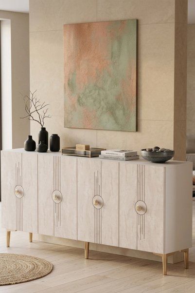 CENEYRA KA1543BTG LURA Konsol Beyaz-Traverten-Gold 150cm