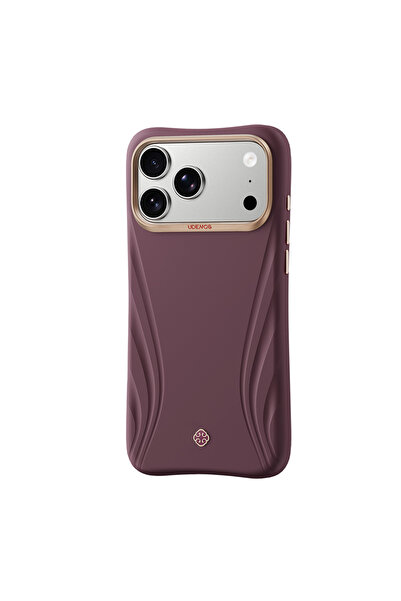 Udemos iPhone 18 Pro Max Uyumlu Kılıf M-Safe Özellikli Çizgili Logolu Freedom Serisi Kapak Bordo