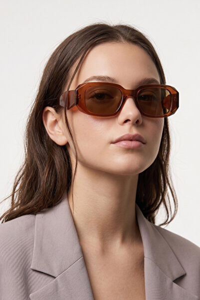 Elika Silver Vintage Brown Rectangular Women's Sunglasses