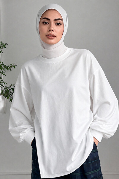 Tarz Cool Women's Oversized Crew Neck Long Sleeve 100% Cotton Single Jersey T...