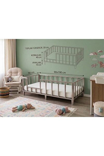 JASPER Montessori Bebek ve Çocuk Karyolası BAZA 90X190 cm VİZON RENK Demonte