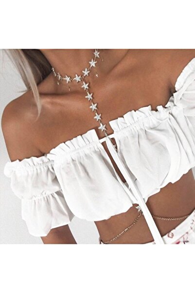 dorbe Women's White Off-Shoulder Short Sleeve Blouse