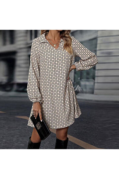 dorbe Women's Khaki Geometric pattern Long sleeve Dress