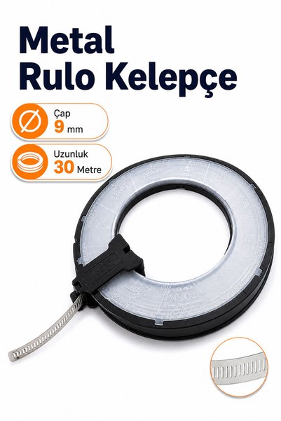 Badem10 Metal Hortum Kelepçe 9 mm 30 Metre Rulo Tip Boru Bağlantı Sabitleme Kelepçesi