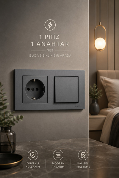 Grano Füme Anahtar Topraklı Priz Çerçeve Set