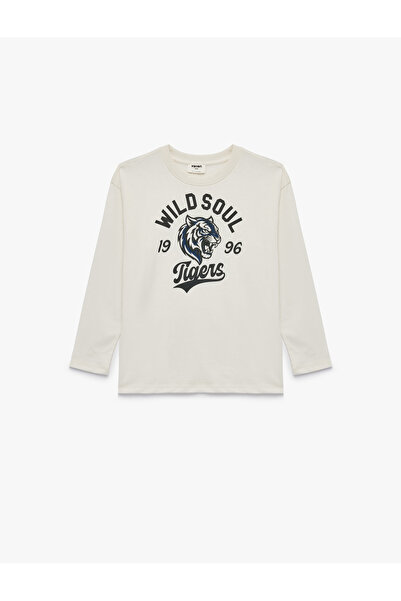 Koton Cotton Crew Neck Tiger Printed Long Sleeve T-Shirt