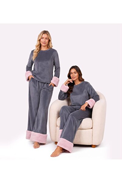 Alize Moda Long Sleeve French Velvet Fabric Women's Pajama Set-Winter