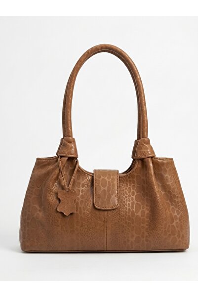 levano leather Kadın Taba Hakiki Dana Derisi Premium Omuz Çantası - Desenli Ş...
