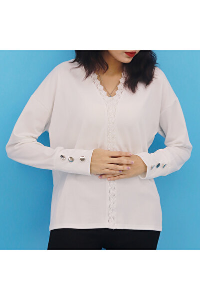 dorbe Women's White V-Neck Blouse