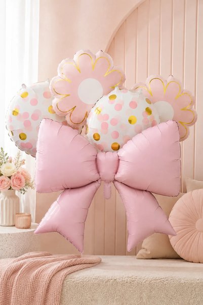 Atölye Mi Set of 5 Pink Bow Flowers and Polka Dot Balloons