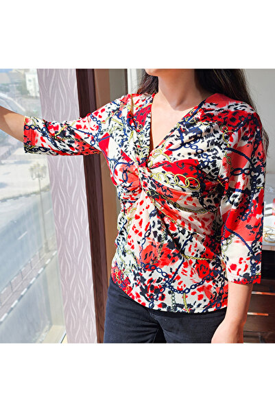 dorbe Women's Red V-Neck Blouse