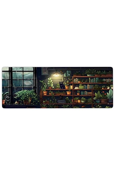 Mess Negozıo Botanic and cat 90X40 3MM Gaming oyuncu mousepad, mouse pad
