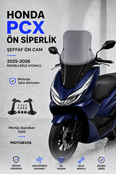 Motobros Motosiklet Ön Cam Honda PCX 2025-2026 Uyumlu Füme Ön Cam Siperlik 79...