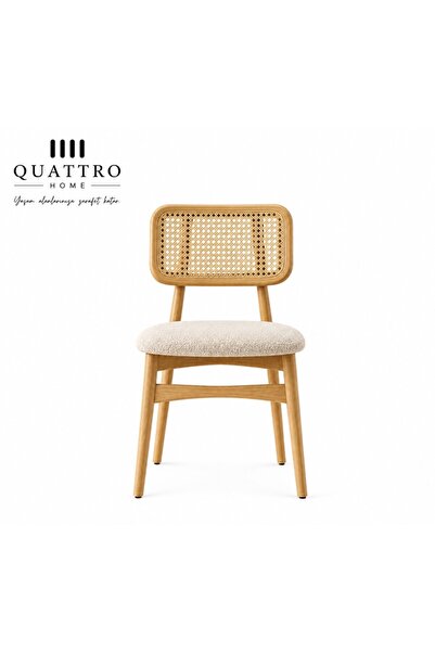 QUATTRO HOME Riviera Doğal Rattan Hasır Sırtlı Masif Ahşap Yemek Sandalyesi –...