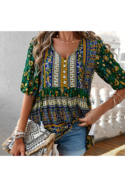 dorbe Women's Green Floral Blouse