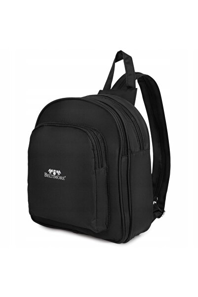 Beltimore Rucsac de damă, mic, ușor, cu trei compartimente, elegant, negru.