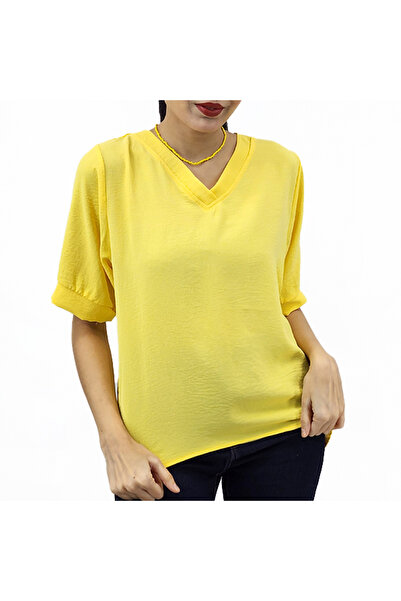 dorbe Women's Yellow V-Neck Blouse