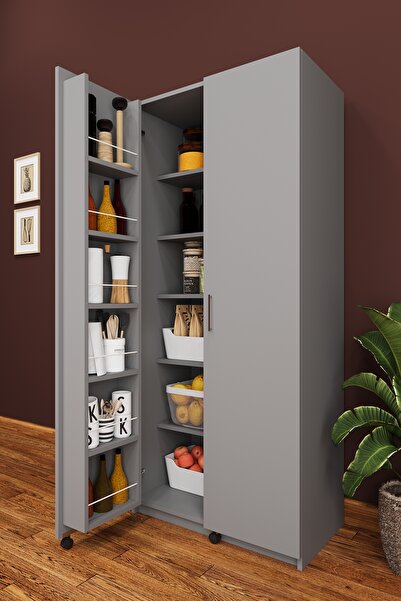 asratrend Lüks 2 Kapılı Çok Amaçlı Kiler Dolabı %100 MDF Erzak Organizer Mutf...