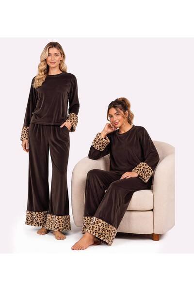 Alize Moda Long Sleeve French Velvet Fabric Women's Pajama Set-Winter