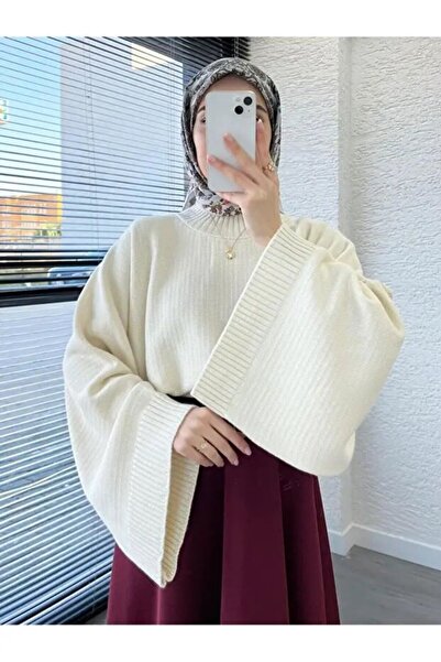 İLMERA Women's Ecru Bat Sleeve Knit Sweater
