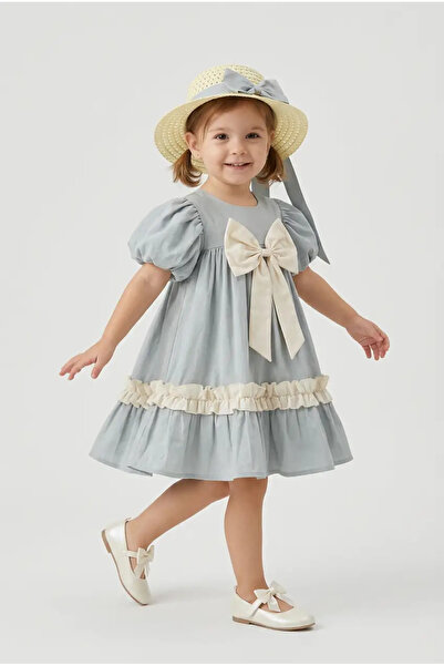 SIRRI Girl's Hat and Short Sleeve Bow Summer Dress 2-5 Years Old
