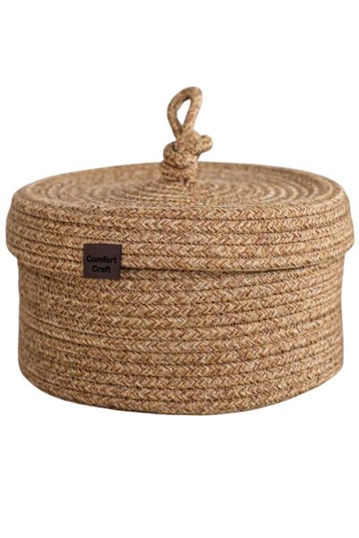 Comfort Craft Okrugla korpa sa poklopcem od jute | Ručno pleteni višenamenski...