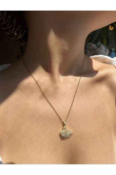 Gold Renkli Taşlı Swan Kolye