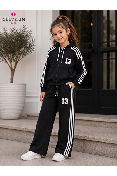 gültekin bebe Vız Vız Kids 13 Baskılı Bol Paça İkili Fermuarlı Kız Eşofman Ta...