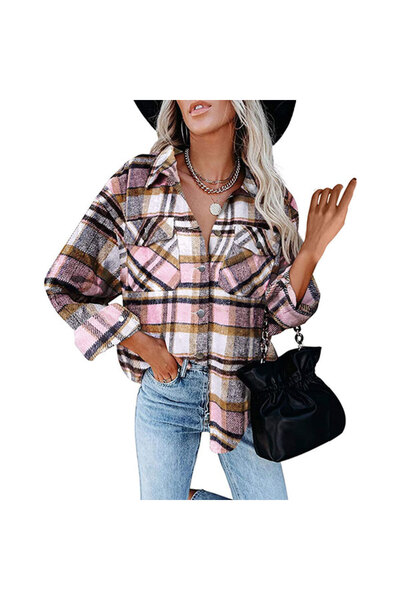 dorbe Women's Pink Plaid Long Sleeve Shirt