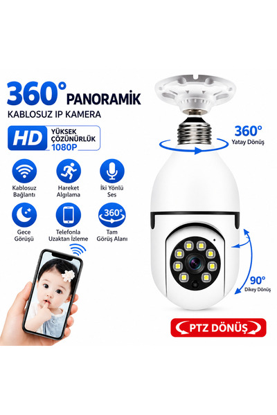 AL-TECH BİLİŞİM 360° Akıllı WiFi Ampul Kamera E27 – PTZ Hareketli Gece Görüşlü Çift Yönlü Sesli Ev Güvenlik Kamerası