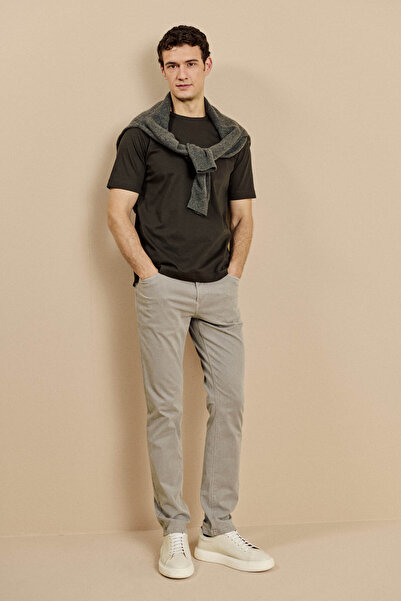 BROOKS BROTHERS Erkek Vizon Normal Bel 5 Cepli Dokuma Pantolon
