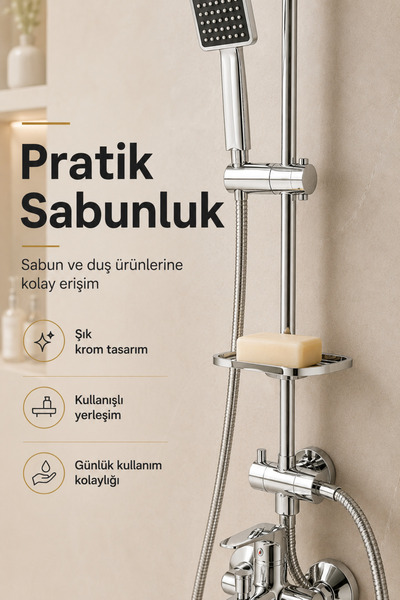 Flextail Krom Banyo Bataryası Sıcak Soğuk Mix Kare Tepe Yağmurlama Musluk ve Fonksiyonlu Robot Duş Seti