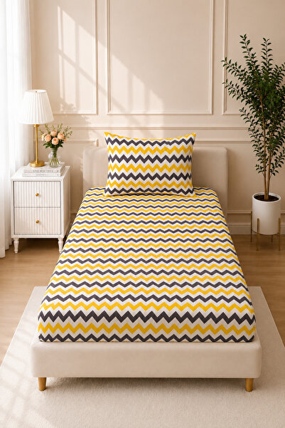 MORE HOME Elastic Sheet Set Single Size - Zigzag Pattern