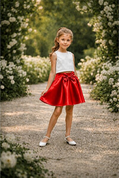 SUNEH Fusta mini evazată cu detaliu fundă din satin pentru fete