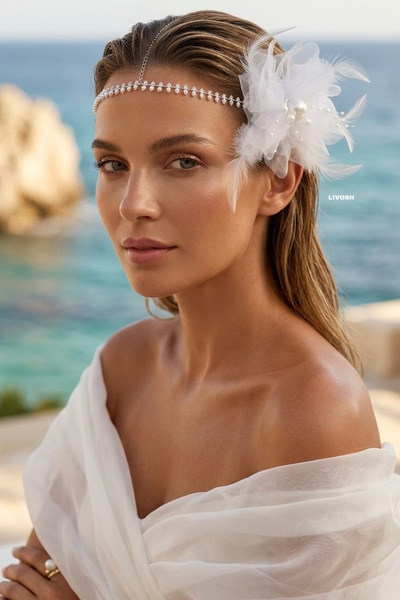 LIVOSH Flower-Detailing Bridal Crown with Pearls Bridal Bow Tie Bridal Crown ...