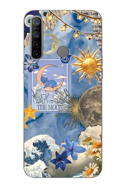 FLAMENKO Realme 5I / 6I / C3 Compatible Moon Sun Vintage Sky Pattern Transpar...