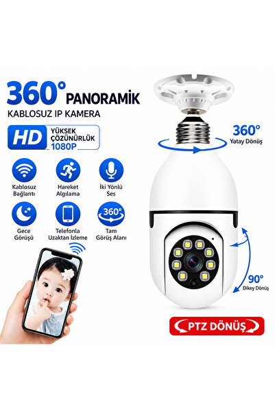AL-TECH BİLİŞİM 360° WiFi Ampul Kamera E27 Duy Akıllı Güvenlik Kamerası – Gece Görüşü, Hareket Algılama, Çift Yönlü Ses, Uzaktan İzleme PTZ