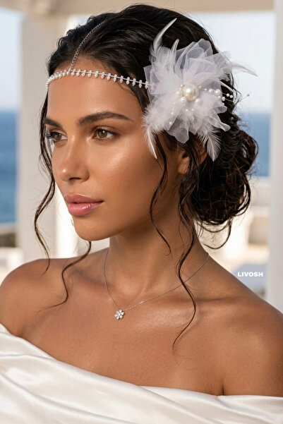 LIVOSH Flower-Detailing Bridal Crown with Pearls Bridal Bow Tie Bridal Crown ...