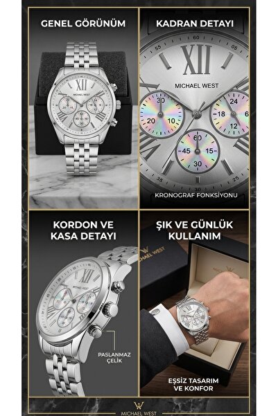 Michael West Erkek Kol Saati – Gümüş Kadran & Kronograf Tasarım