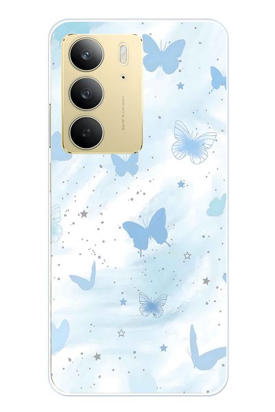 FLAMENKO غطاء هاتف شفاف بنمط فراشة باللون الأزرق الباستيل متوافق مع Realme C75