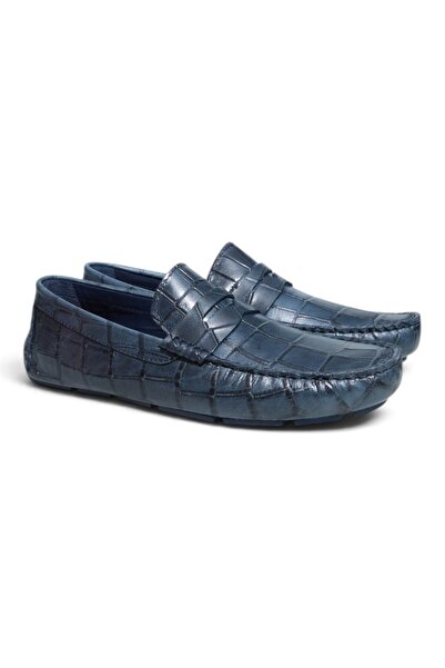 FRANCO CALVANI D.Blue Coco Dark Blue Color Laceless Genuine Leather Men's Shoes