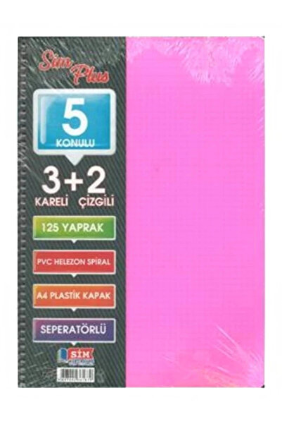 SİM Si̇mplus A4 3+2 125 Sheets Plastic Cover Spiral Notebook (Cover Color Ran...
