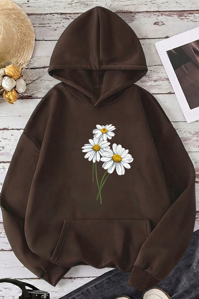 uyguntarz Unisex Minidaisy Printed Oversize Hoodie Hooded Sweatshirt