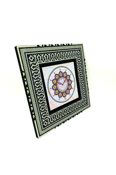 Sadrazam Tezhip Art Clock Pattern Printed 20X20 Mdf Anatolian Painting 1G-Tez...
