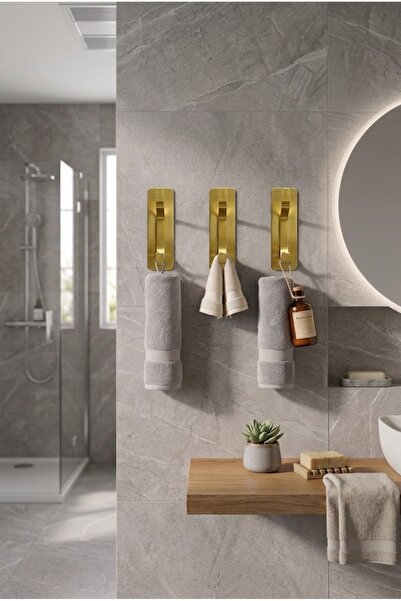 evnepa Askı Çok Amaçlı Askılık Bornoz Askısı Yapışkanlı Mat Altın Askı Gold A...