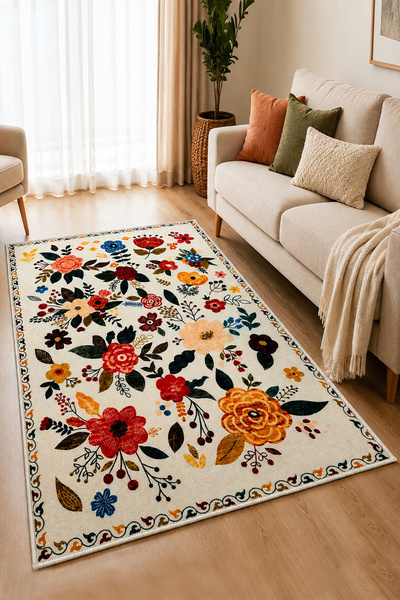 Chilai Home Nutcase Ekru Makinede Yıkanabilir Kaymaz Taban Leke Tutmaz Dijita...