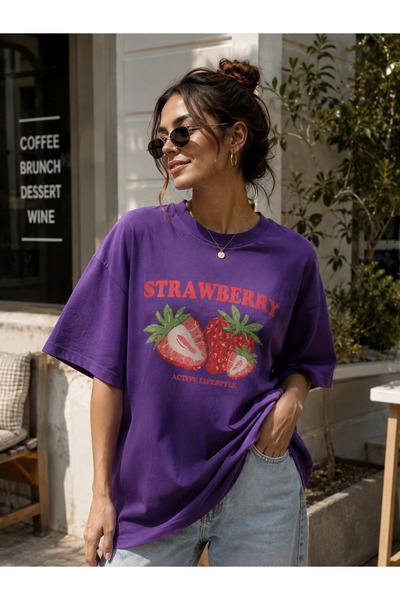 ENB1R MODA Women's Printed Half Oversized Printed Casual T-Shirt