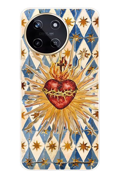 FLAMENKO Realme 11 4g Compatible Vintage Sun and Heart Pattern Transparent Ph...